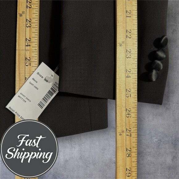 $450 CALVIN KLEIN Mens 38R Black Wool Blazer Sport Coat 2-Button TUXEDO Jacket - Picture 5 of 8